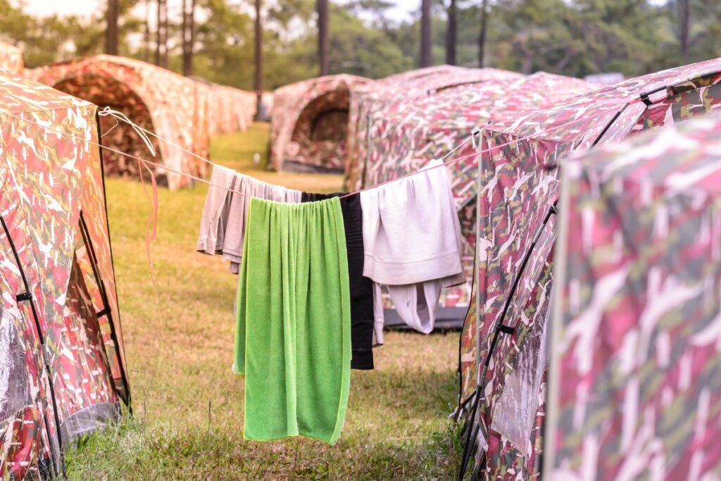 drying out camping gear that was caught in the rain